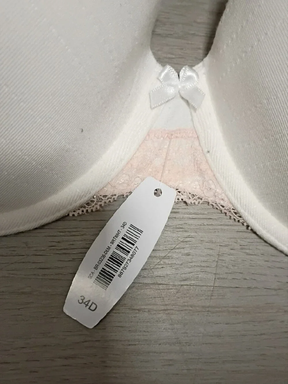 Adore Me White T-Shirt Bra with Blush Lace Trim
